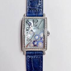 法蘭克穆勒 LONG ISLAND長島系列最美女士石英皮帶方形腕表 琺瑯彩繪