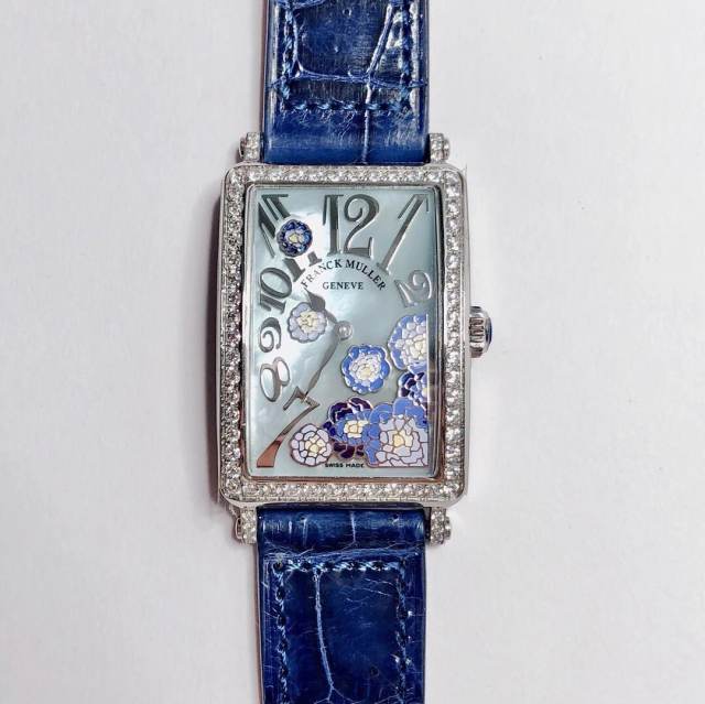 法蘭克穆勒 LONG ISLAND長島系列最美女士石英皮帶方形腕表 琺瑯彩繪