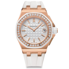 愛彼皇家橡樹系列37mm石英鑲鑽膠帶女表 進口石英機芯