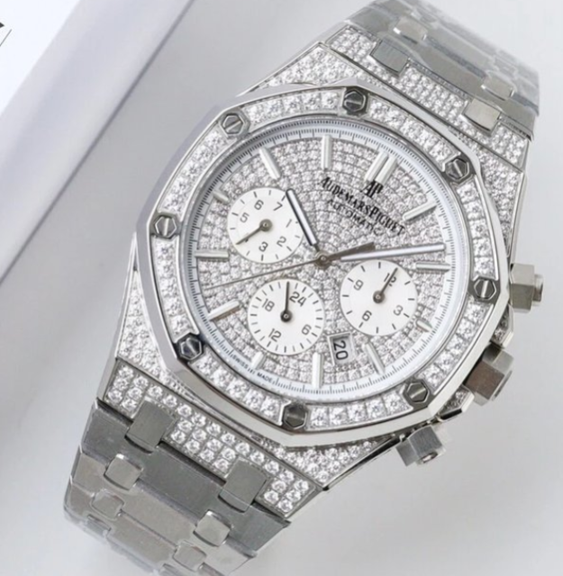 UF愛彼皇家橡樹系列特別款“TAPISSERIE”白鑽計時男士機械表