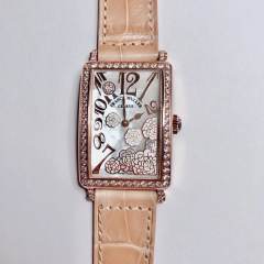 法蘭克穆勒 LONG ISLAND長島系列最美女士石英皮帶方形腕表 琺瑯彩繪