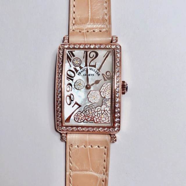 法蘭克穆勒 LONG ISLAND長島系列最美女士石英皮帶方形腕表 琺瑯彩繪