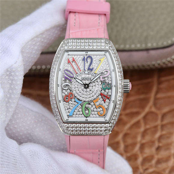 ABF法穆蘭FranckMuller V32 系列 女士腕表 粉色矽膠錶帶 石英機芯