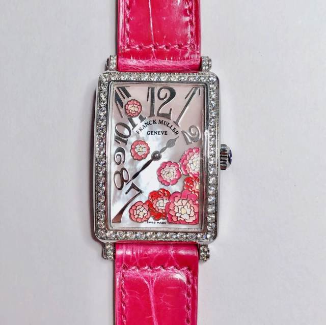 法蘭克穆勒 LONG ISLAND長島系列最美女士石英皮帶方形腕表 琺瑯彩繪