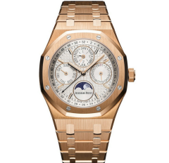 BF愛彼皇家橡樹26574ST玫瑰金白盤鋼帶男士機械表 萬年曆多功能