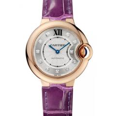 V9廠卡地亞藍氣球18k玫瑰金包金 33mm鱷魚皮錶帶女士機械手表