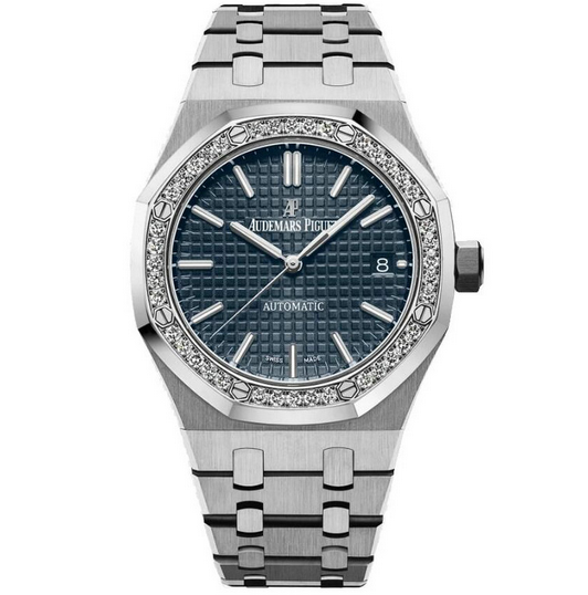 天然真鑽 愛彼皇家橡樹系列藍盤 鑲鑽鋼帶女士機械手表