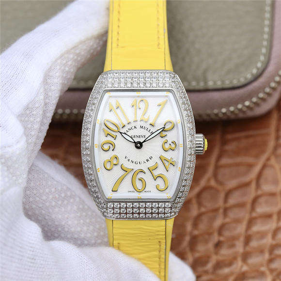 ABF法穆蘭Franck Muller V32 系列 女士腕表 黃色矽膠錶帶 石英機芯