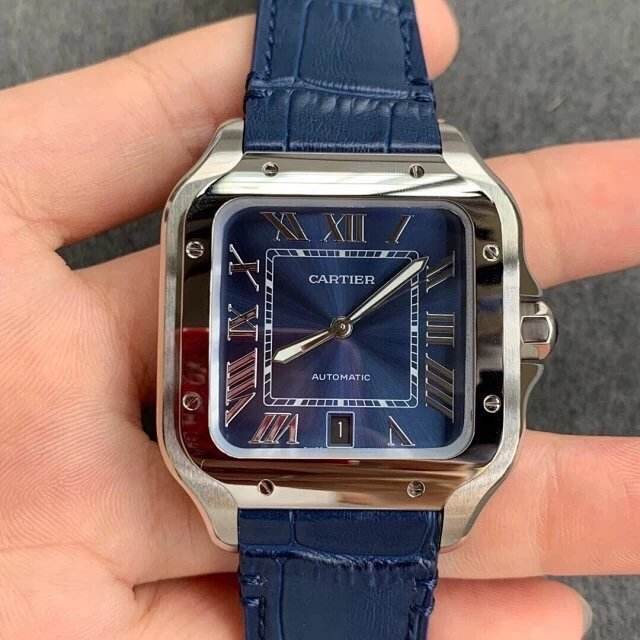 V6廠卡地亞山度士WSSA0030藍面機械手表