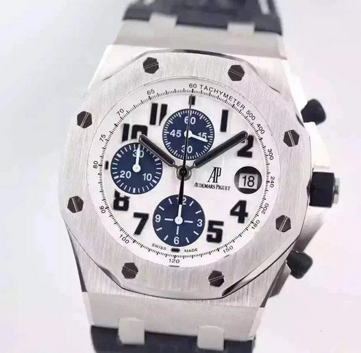 JF愛彼皇家橡樹離岸型系列26710計時白盤皮帶男士機械表