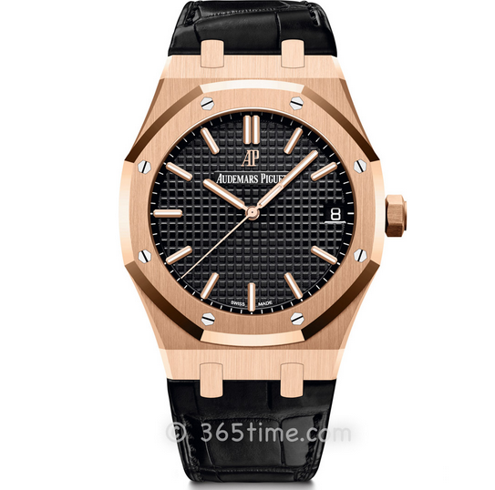 管道原單版 愛彼皇家橡樹系列15500玫瑰金黑盤 鱷魚皮男士自動機械表