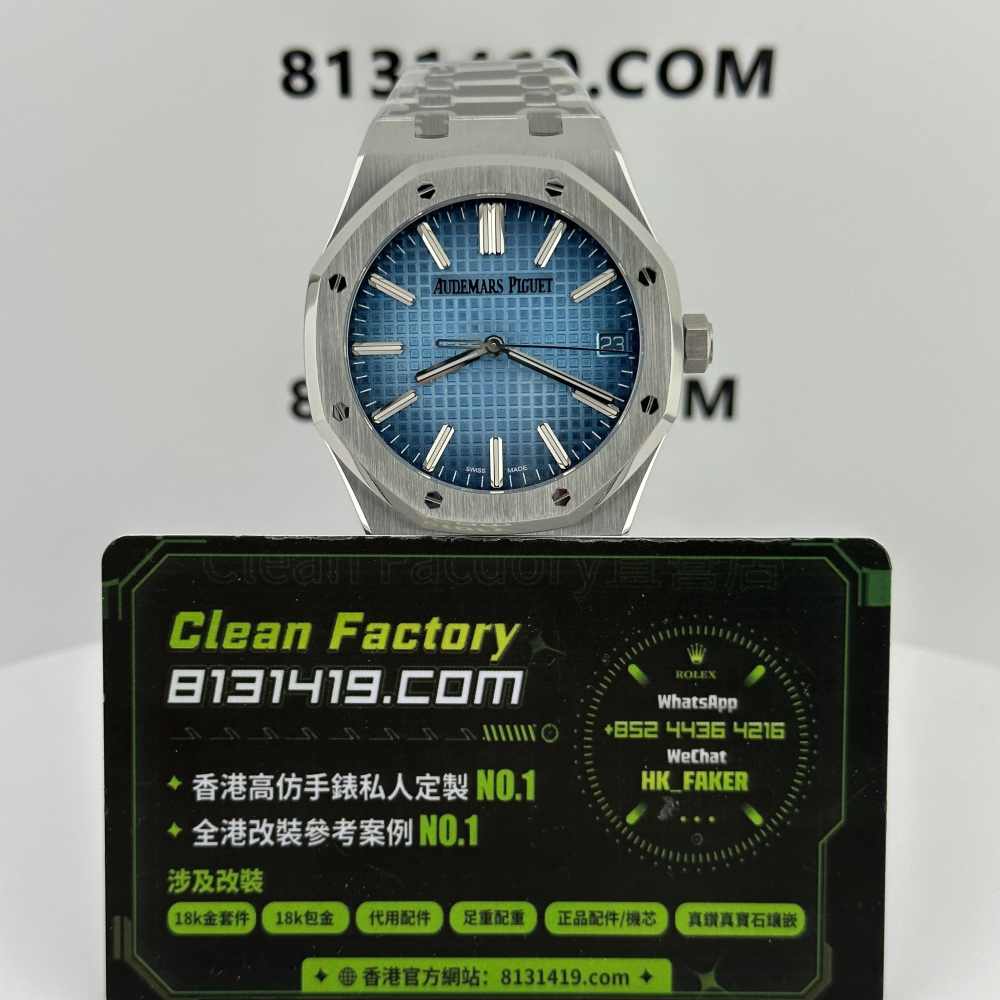 ZF廠愛彼皇家橡樹15510BC煙熏藍格紋盤實拍-CleanFactory香港直營店