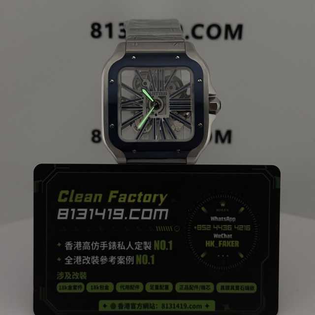 ML廠Cartier山度士系列鏤空版WHAS0026鋼藍