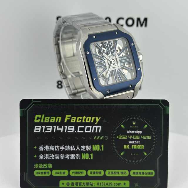 ML廠Cartier山度士系列鏤空版WHAS0026鋼藍