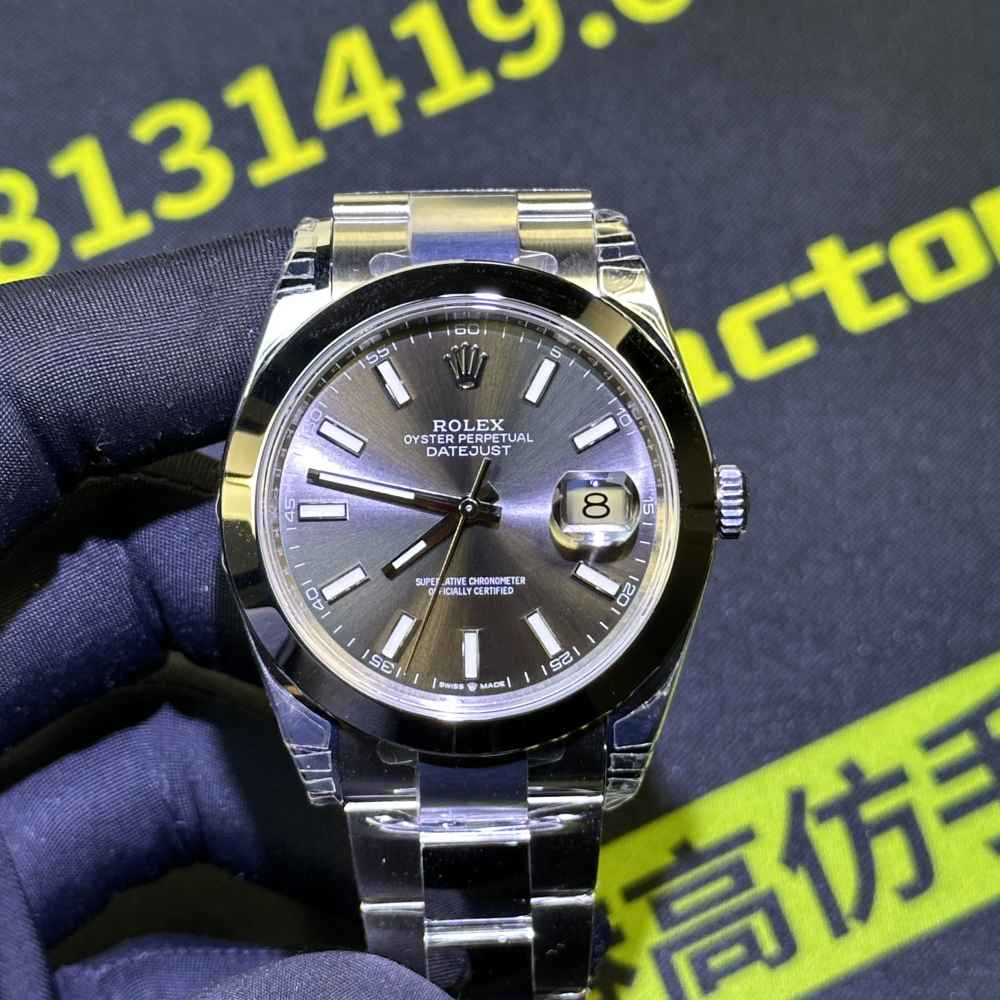 VS 廠 Dayjust 41 灰盤 盤面細節 時標 日曆窗