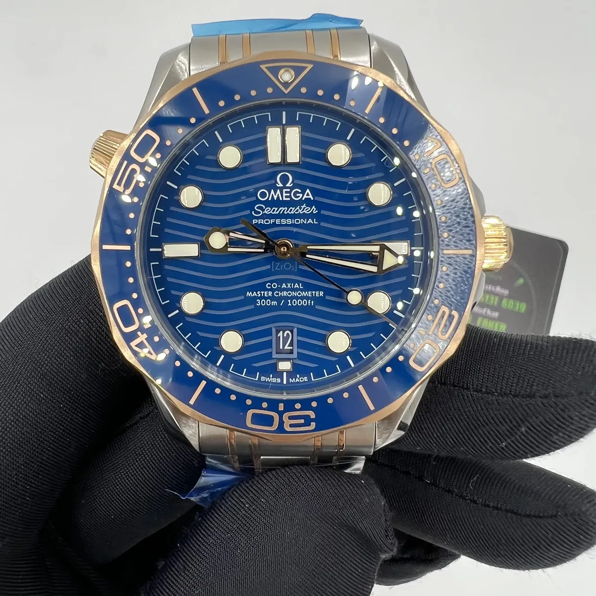VS廠歐米茄海馬300玫瑰金藍盤整錶實拍 Clean Factory卡片 8131419.COM