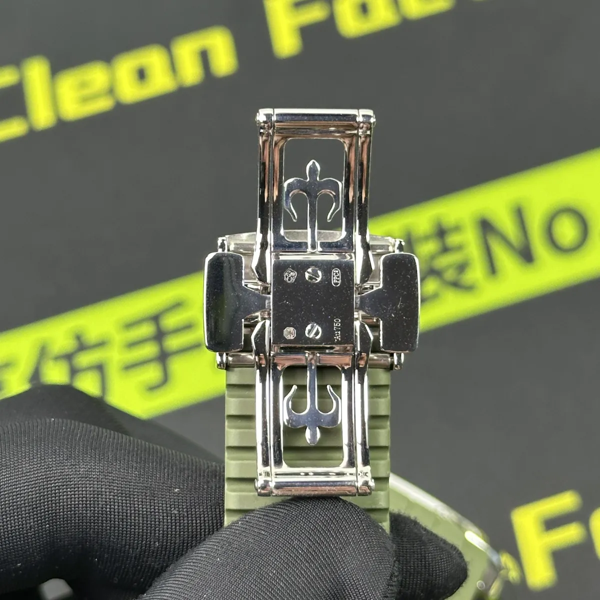 高仿百達翡麗5168G綠手雷錶扣內側Au750刻印實拍 Clean Factory 8131419.COM