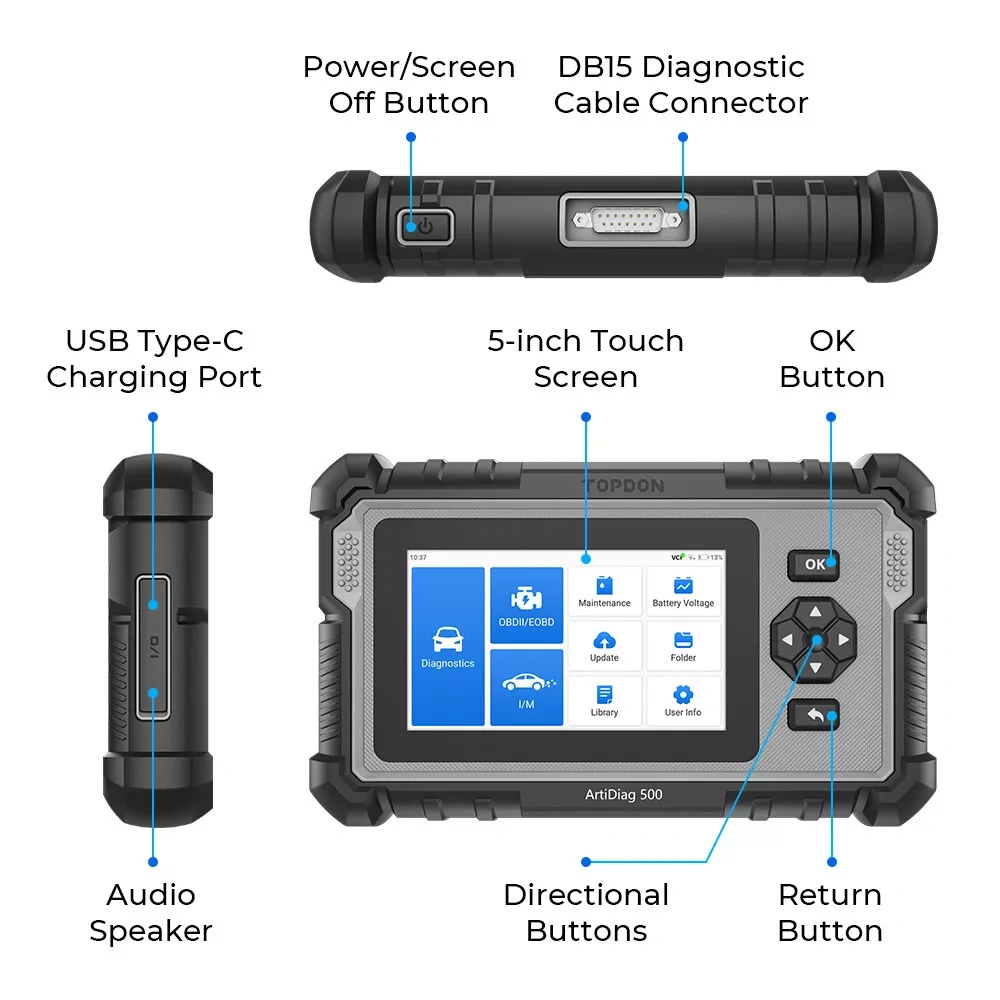 Topdon Artidiag 500 OBD2 Automotive scanner Engine ABS SRS SAS TPMS diagnostic tool
