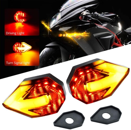 Amber Bilnker & Red DRL Brake LED Indicator for Yamaha Suzuki Kawasaki Motorbike