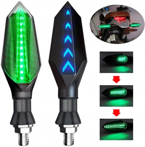 Universal Motorcycle LED Turn Signal Lights Double Color Front Rear Indicator Indicator Lights Green Flowing and Blue Daytime Running Lights