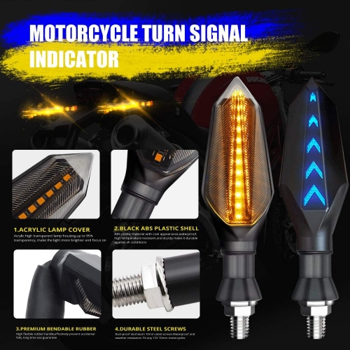Universal Motorcycle Motorbike Turn Signal Indicator Lights Red Flowing,Arrow Blue DRL Daytime Running Lights for Yamaha Suzuki Kawasaki
