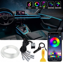 Interior Car LED Strip Lights, 6 in 1 Multicolor RGB Car Neon Ambient Lighting Kits with 315 inches Fiber Optic, 16 Million Colors Sound Active Function and Wireless Bluetooth APP Control(test))