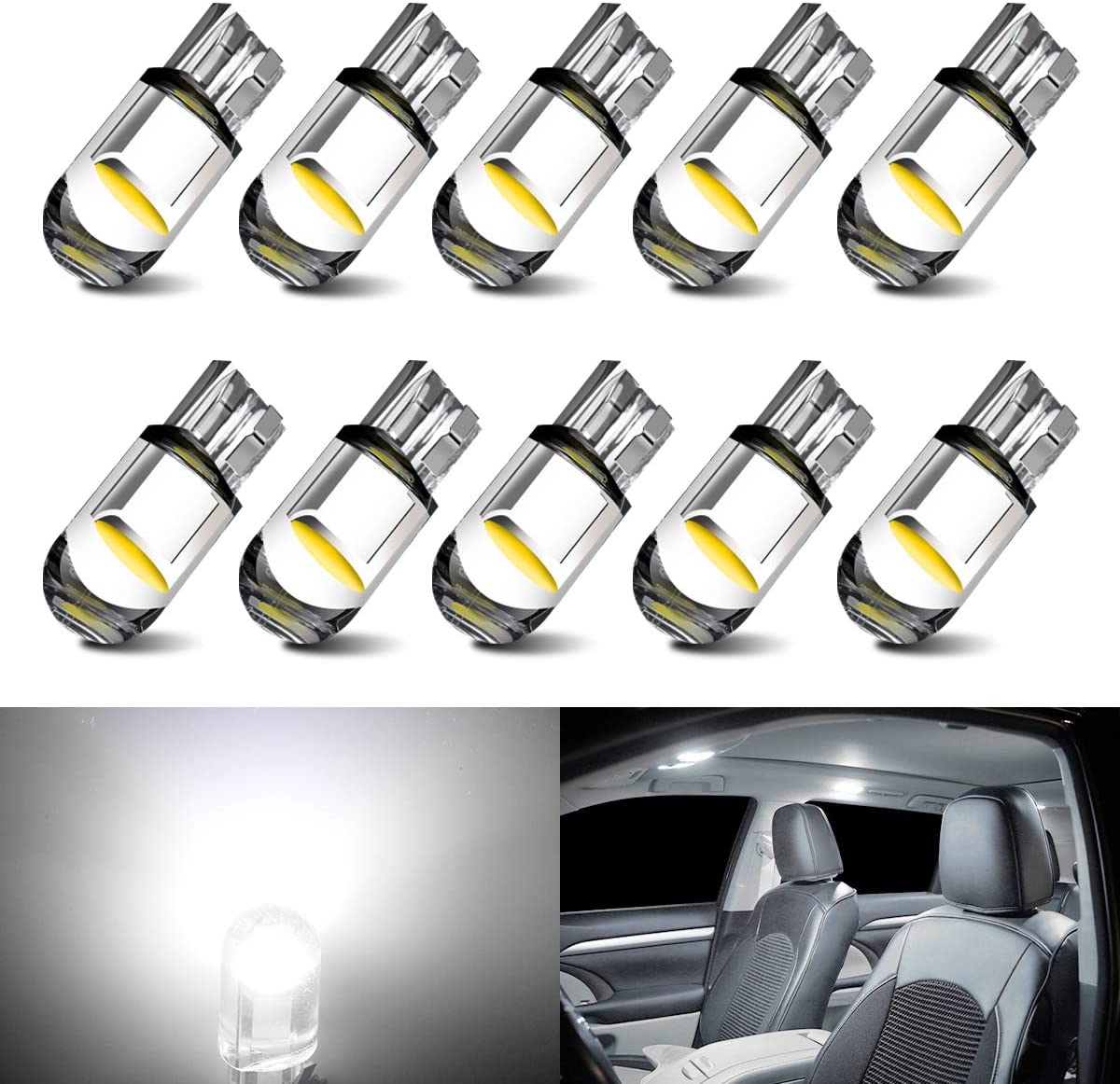 T10 Car LED Bulb 194 161 168 921 2825 158 c194 192 Position License Plate  W5W Marker Door Interior Light 12V Lamp (White),194/T10 Led bulbs