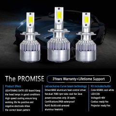 H7 LED Headlight Bulbs Conversion Kit All In One - C6 Series Adjustable Beam Light Bulb 36W 7600LM 6500K Cool White Headlight Conversion Kits