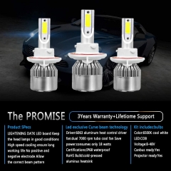 H13/9008 LED Headlight Bulbs Conversion Kit All In One - C6 Series Adjustable Beam Light Bulb 36W 7600LM 6500K Cool White Headlight Conversion Kits