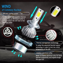 H7 LED Headlight Bulbs Conversion Kit All In One - C6 Series Adjustable Beam Light Bulb 36W 7600LM 6500K Cool White Headlight Conversion Kits