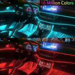Interior Car LED Strip Lights, 6 in 1 Multicolor RGB Car Neon Ambient Lighting Kits with 315 inches Fiber Optic, 16 Million Colors Sound Active Function and Wireless Bluetooth APP Control