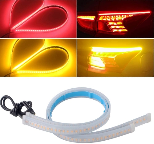 DRL Led Strip Light for Cars, Led Headlight Strip for Daytime Running Lights Turn Signal Bulb Tail Brake Light Sepuential Switchback Led Strip Amber/Yellow & Red (2Pcs 30CM/12Inch)