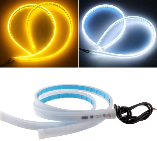 Led Strip Lights for Cars, Led Headlight Strip for Daytime Running Lights Turn Signal Bulb DRL Sequential Switchback Led Strip Amber/Yellow & White (2Pcs 60CM/24 Inch)