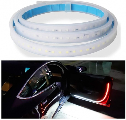 Car Door Light Strip 12V 47Inch 144 Pcs Led Running Board Light Bar White Courtesy Light Strips Red Blink Flashing Warning Light (Board Warning-WR-1.2'')