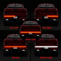 LED Truck Tailgate Light Bar Triple Row 60 Inches Tail Light Bar Red Brake White Reverse Brake Lights Yellow Turn Signal Strobe Light for Truck, SUV, RV, Trailer, Accessories Install