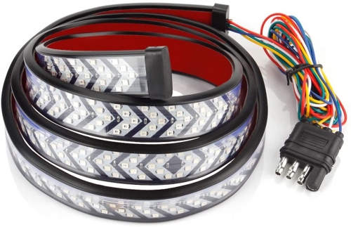 LED Truck Tailgate Light Bar Triple Row 60 Inches Tail Light Bar Red Brake White Reverse Brake Lights Yellow Turn Signal Strobe Light for Truck, SUV, RV, Trailer, Accessories Install