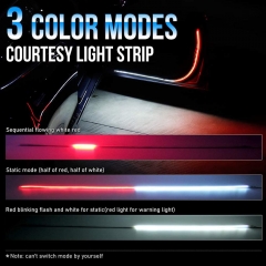 Car Door Light Strip 12V 47Inch 144 Pcs Led Running Board Light Bar White Courtesy Light Strips Red Blink Flashing Warning Light (Board Warning-WR-1.2'')