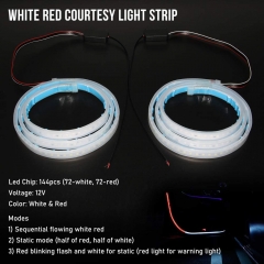 Car Door Light Strip 12V 47Inch 144 Pcs Led Running Board Light Bar White Courtesy Light Strips Red Blink Flashing Warning Light (Board Warning-WR-1.2'')