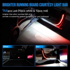 Car Door Light Strip 12V 47Inch 144 Pcs Led Running Board Light Bar White Courtesy Light Strips Red Blink Flashing Warning Light (Board Warning-WR-1.2'')