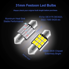 LED Festoon Bulbs, 31mm 3021 DE3023 Led Car Bulbs Super Bright White Light, Canbus Error Free 9SMD 2835 Chipsets Car Interior Dome Map Trunk Light,1.22 inches 31mm Festoon Bulbs, 6pcs