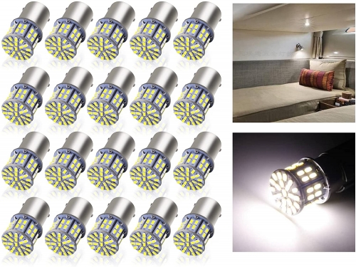 Extremely Super Bright 1156 1141 1003 1073 BA15S 7506 50 SMD 3014 LED Replacement Light Bulbs for RV Indoor Lights 6000K Xenon White(12V DC)