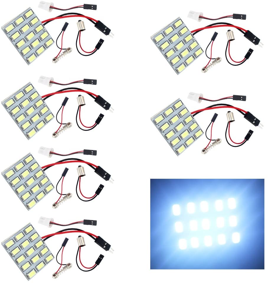 6Pack Cool White 5730 15SMD Led Panel Dome Light Lamp Car Map Light DC 12V with T10 / BA9S