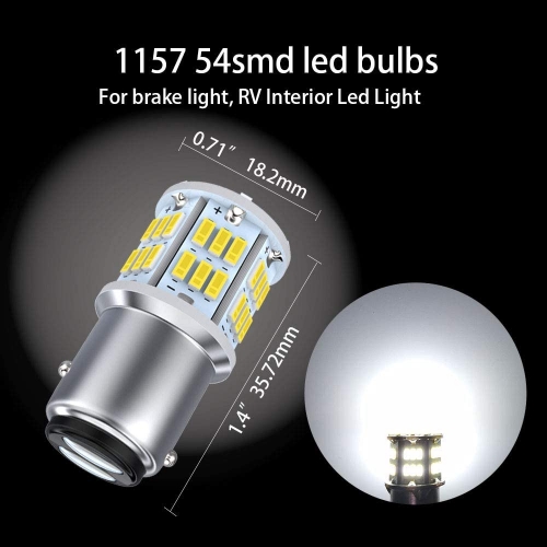 1157 Led Brake Light Bulb, 12V-24V 1157 7528 2357 2057 BAY15D LED Replacement Light Bulb for Brake Tail Running Parking Backup Light for Car RV Trailer Boat, 54SMD 3014 Chipset White light