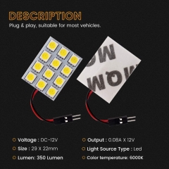 Led Dome Light Panel Interior Car Lights Auto Dome Light Map Lights with T10 194/BA9S 1895 /211-2 578 DE3175 Led Festoon Adapters White, Pack of 6