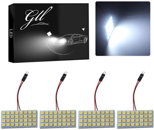 White 4-Pack 5050 32SMD LED Panel Dome Light Auto Car Reading Interior Lamp License Plate Light(DC-12V) + T10 BA9S Festoon Adapter