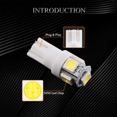 194 Led Bulb 5050 5-SMD T10 194 168 W5W 2825 LED Bulb for Car Interior Lights Dome Map Trunk Light Clearance Dashboard Bulb License Plate Light, Warm White, DC 12V