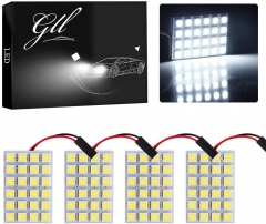 White 4-Pack 5050 24SMD LED Panel Dome Light Auto Car Reading Interior Lamp license plate light(DC-12V) + T10 BA9S Festoon Adapter