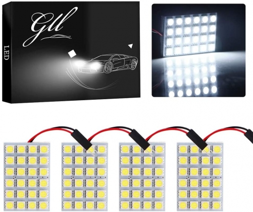 White 4-Pack 5050 24SMD LED Panel Dome Light Auto Car Reading Interior Lamp license plate light(DC-12V) + T10 BA9S Festoon Adapter