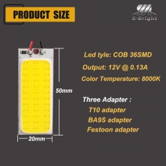 Led Dome Light Auto Car Reading Led Panel Dome Light Interior with T10 BA9S Festoon Adapters COB 36SMD White