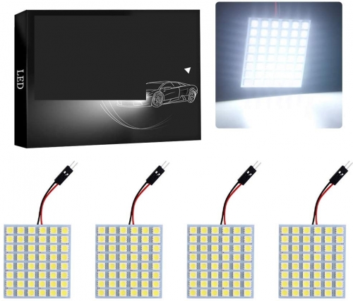 Super White Energy-saving 5050 48-SMD LED Panel Dome Light Auto Car Interior Reading Plate Light Roof Ceiling Interior Wired Lamp+T10 BA9S Festoon Adapter-4pcs